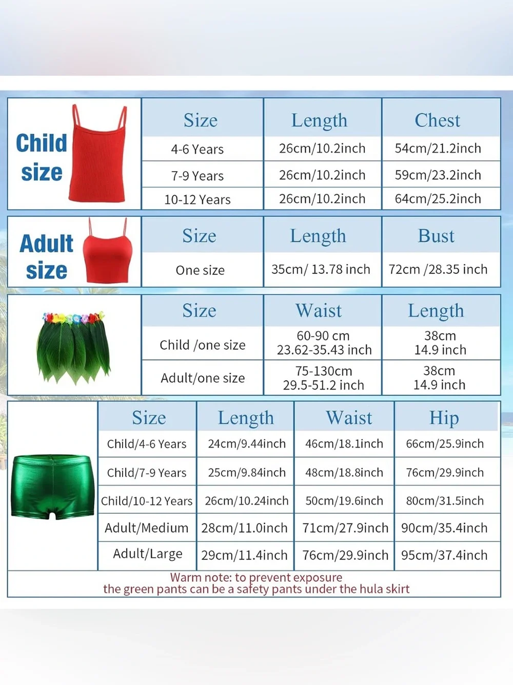 NWT 7 Pcs Leaf Hula Luau Hawaiian Costume size 4-6 years